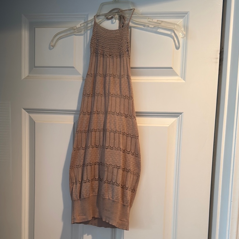 Tan Sleeveless Halter Top for Casual Resort Wear